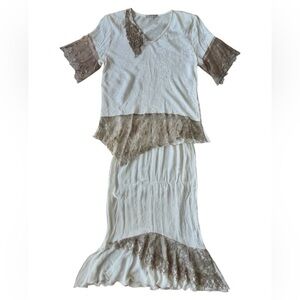 Vtg Spencer Alexis 2 Piece Set Ivory Floral Lace Sz 6 Top Sz 10P Skirt